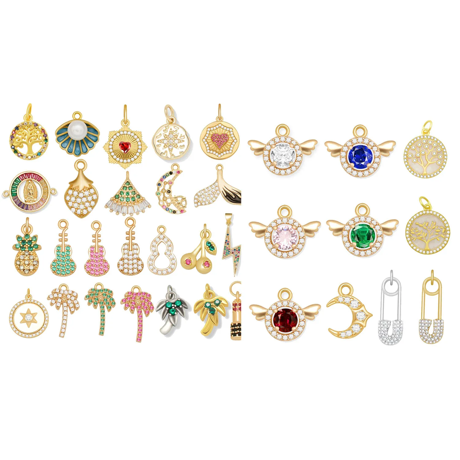 

Pave Colorful Zircon Fruit Lute Coconut Tree Angel Wings Pendant For Necklace Earring Making DIY Gold-plated Jewelry Accessories