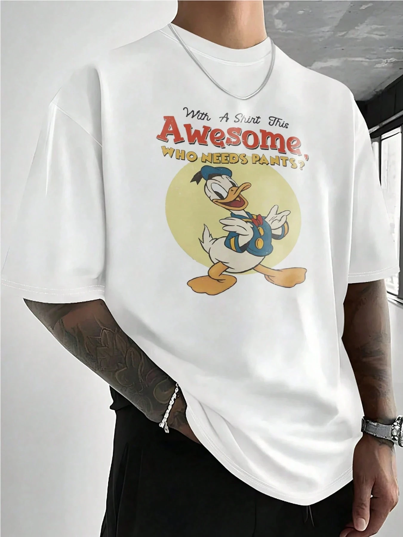 T-shirt Homme Blanc Donald Duck Drôle - Style Décontracté Fun