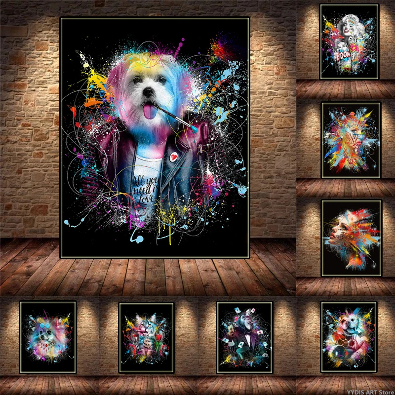Pop Graffiti Art Monkey Dog Animals Posters Star Figure Painting Lip Colorful Wall Canvas Prints Pictures Living Room Hoom Decor | Дом и сад