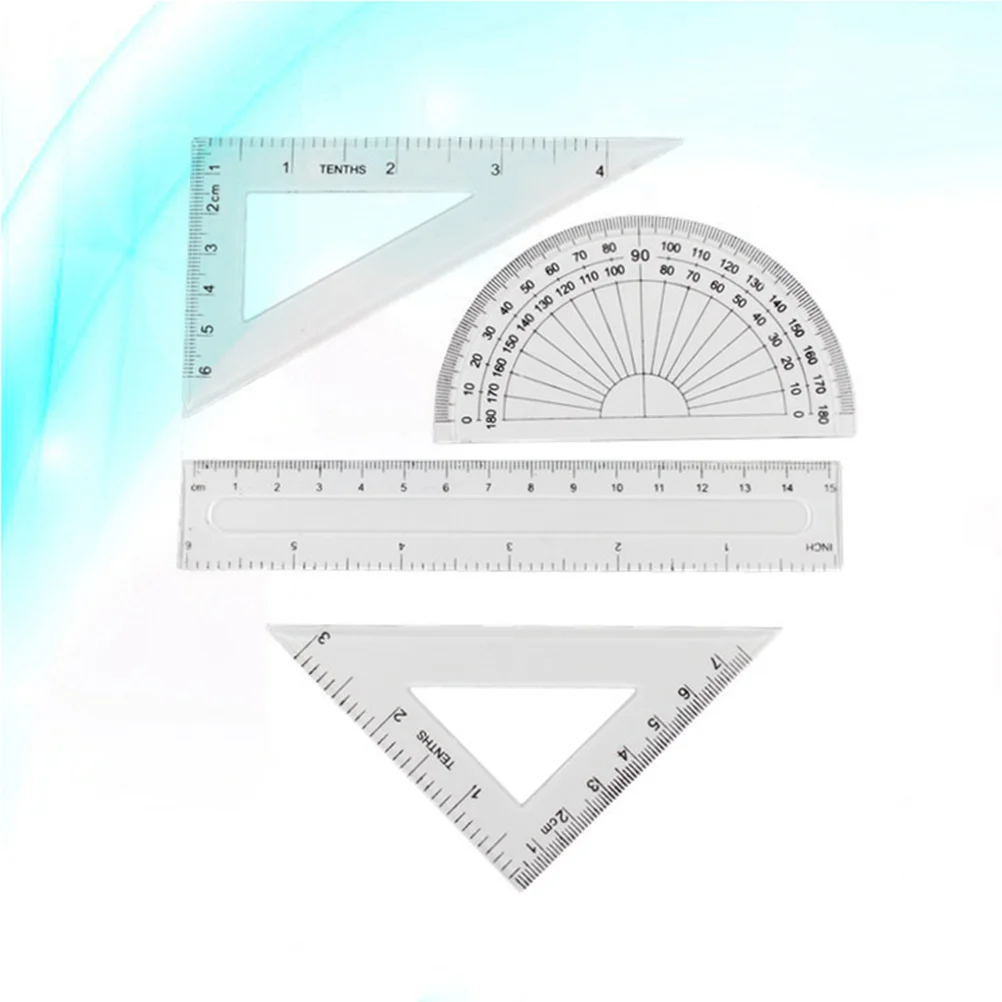 

4Pcs Plastic Math Geometry Ruler Set Architects School Supplies (Transparent)