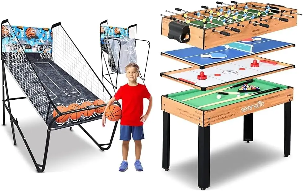 Dual Hoop Basketball Shootout Indoor Home Arcade Room Game with Electronic LED Digital Double Basket Ball Shot Scoreb