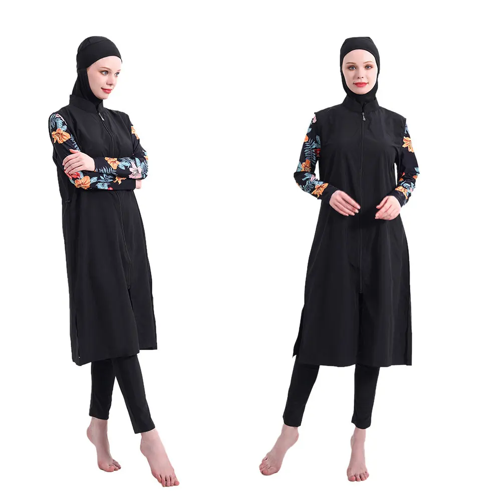 Costumi Da Bagno Musulmani Completamente Coperti Conservatori Islamici 3 Pezzi Costumi Da Bagno Hijab Costumi Da Bagno Resistenti All'Acqua Stampa Ele