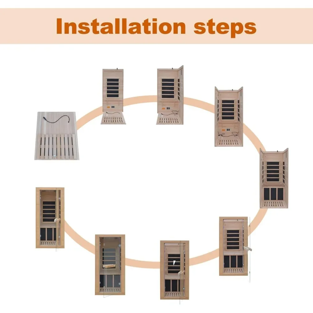 Far Infrared Home Sauna, Mini Indoor Dry Personal Sauna Room,Hemlock Wood Sauna, 1200W 5 Heating Panels, Heating Machine, Sauna 6