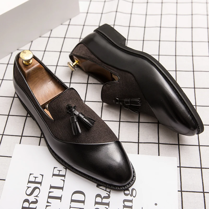 

Fashion Business Dress Men's Shoes Classic Leather Men Suits Shoes Slip-On Oxfords Shoes Party tassel designer shoes