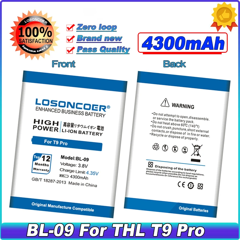 

LOSONCOER 4300mAh BL 09 BL-09 Mobile Phone Battery For THL T9 Pro Battery Bateria Batterij Accumulator