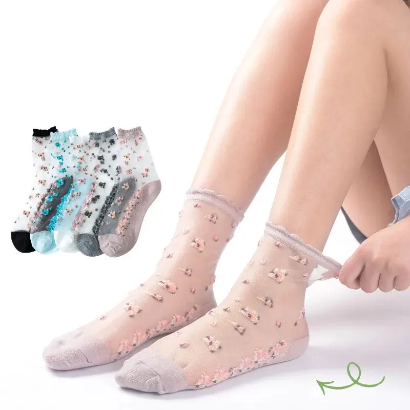 AKFORT 5 Paires Chaussettes Transparentes Fee Avec Dentelle Ode Cristal élastique Cheville