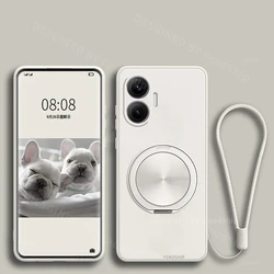 Silicone Phone Case with Magnetic Holder and Screen Protector Film for Poco X8 ProMax (White)