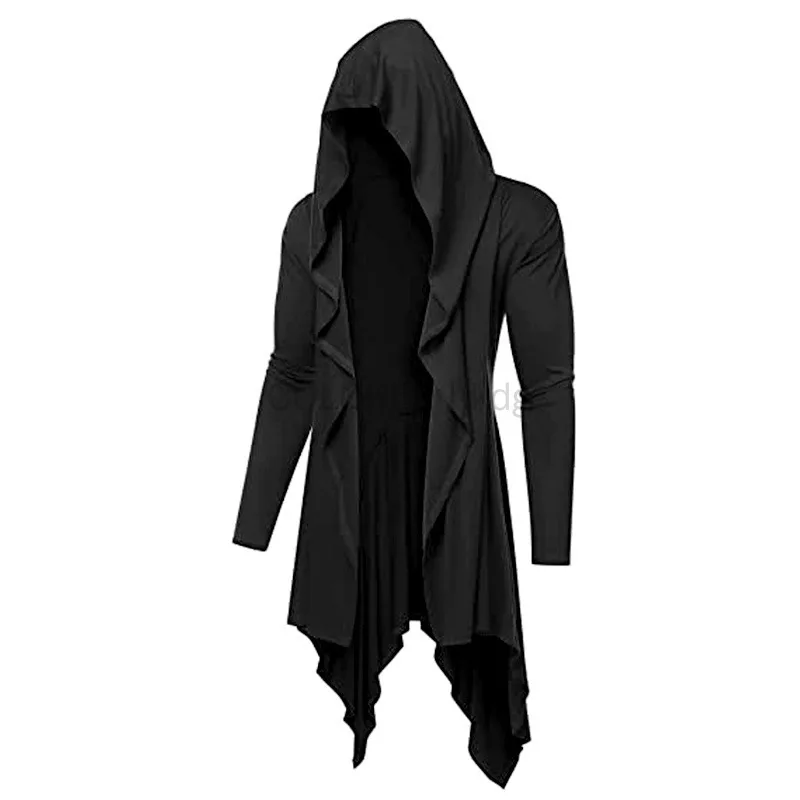 

COLDKER Spring Long Hooded Cardigan Ruffle Shawl Collar Open Front Lightweight Drape Medieval Costume Cape Overcoat with Pockets