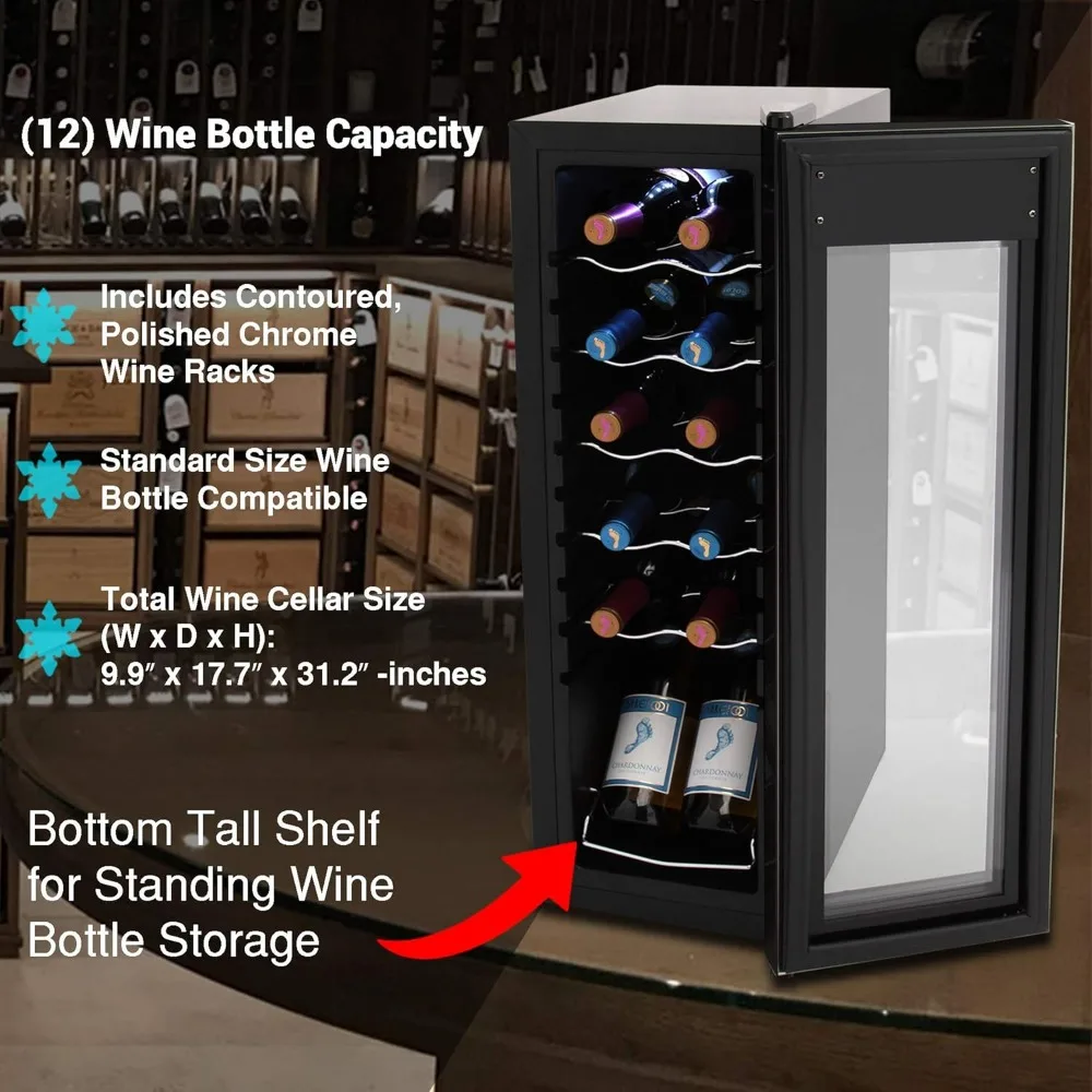 PKCWC120 White & Red Cooler-Freestanding Countertop Compact Mini Wine Fridge Chiller 12 Bottle Capacity