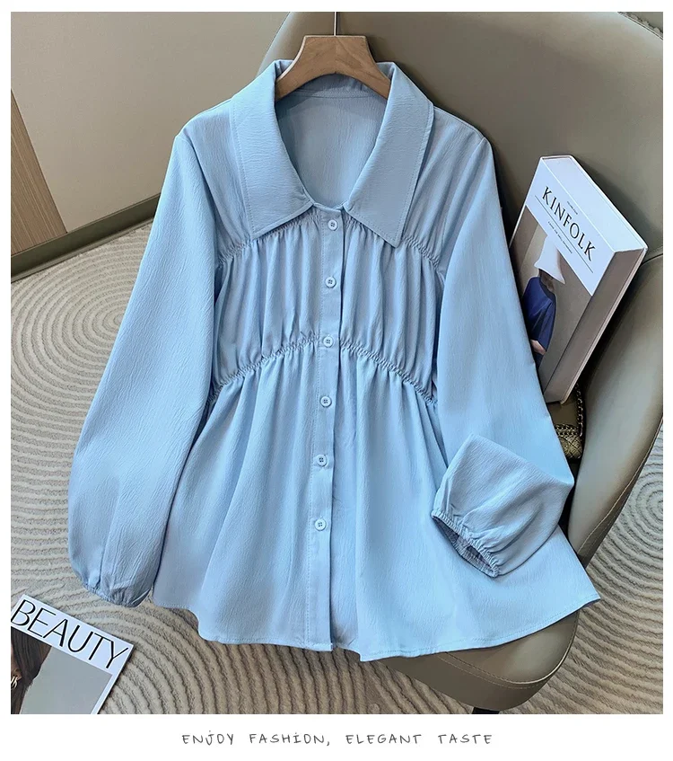 Koreanischen Stil Formale Hemden 2026 Große Größe Blusen Lange Hülse Lose drehen-unten Kragen Taste Frau Ballkleid Plus größe Bluse – Detail 13