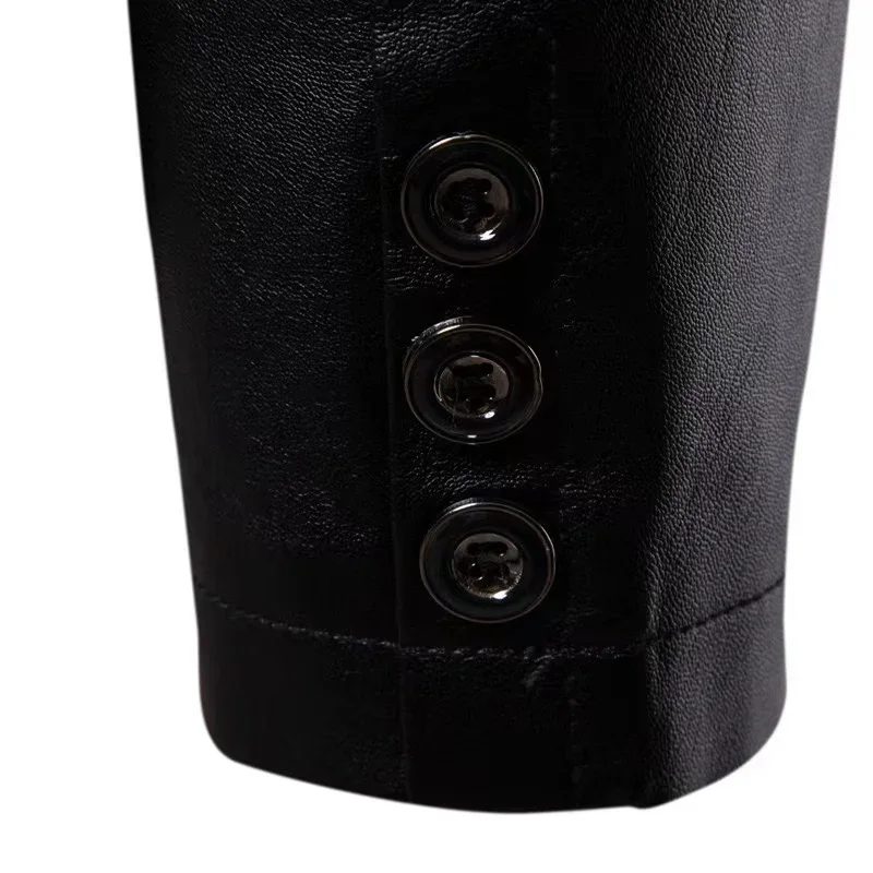 Spring Autumn Fashion Men's Lapel Leather Dress Suit Coat Male Casual Pu Blazers Jacket