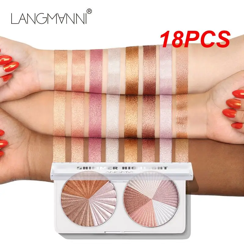 

18PCS Langmanni Highlighter Double-disc Mixed Color High-gloss Face Bronzer Highliter Shimmer Powder Brighten Face Contour TSLM1