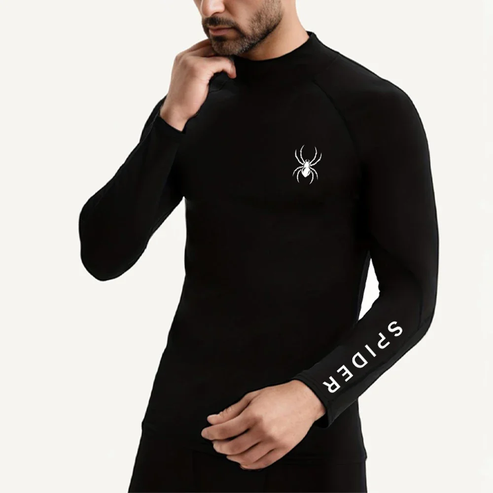 Mens Running T-shirts Compression Long Sleeve Spider Printing Fitness Training Jogging Gym Quick Dry