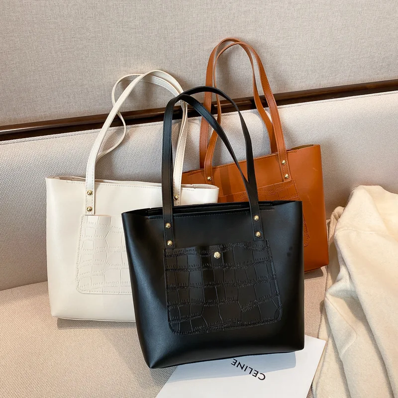 

Large Capacity Top-handle Bags High Quality Solid Color PU Leather Shoulder Shopper Bag For Women Tote Bag Lady's Messenger Bag