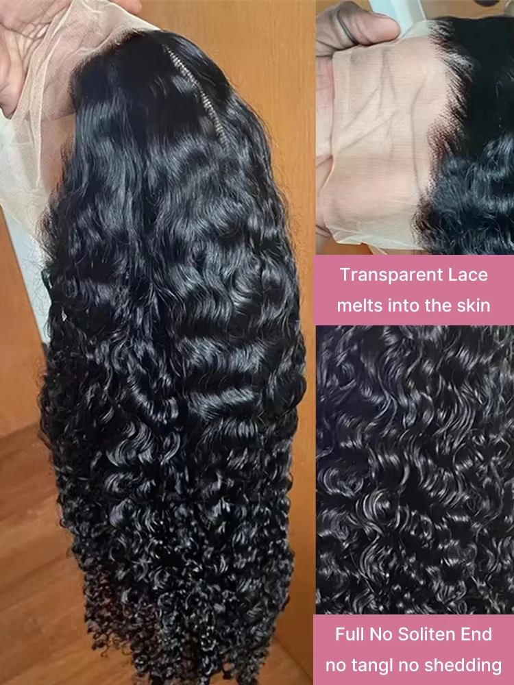 300 High Density HD 13x6 Deep Wave Lace Frontal Wigs 40 50 Inch Jerry Curly Human Hair Wigs Transparent Brazilian Real Virgin Hair 13x4 Water Wave Lace Front Human Hair Wigs For Women Preplucked With Baby Hair 6