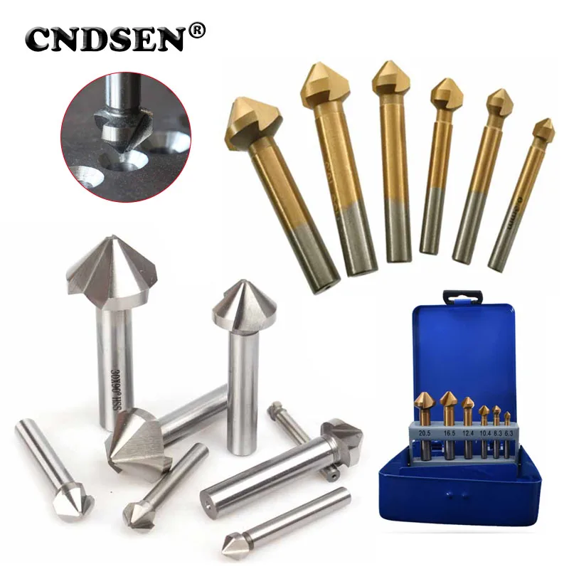 Three Edge Chamferer 6.3/8.3/10.4/12.4/16.5/20.5mm 3 Flute HSS Hard Metals Titanium Chamfering Cutter Countersink Drill Bit