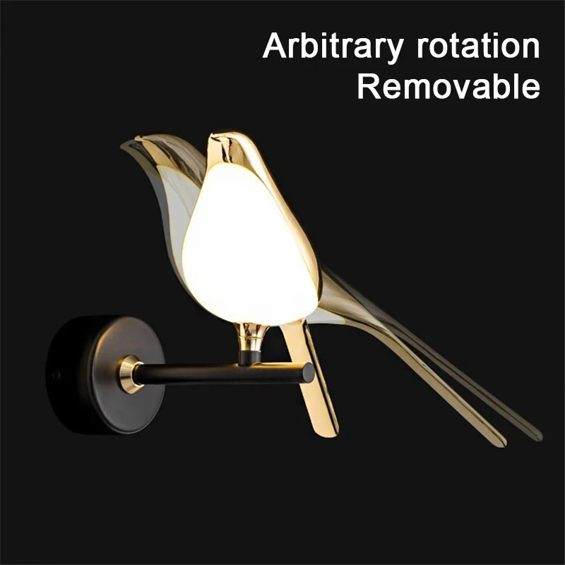 Nordic LED Golden Bird Wall Lamp Parlor Bar Bedside Hanging Light Novelty Rotatable Wall Lamp Bedroom Bedside Indoor Sconce 3
