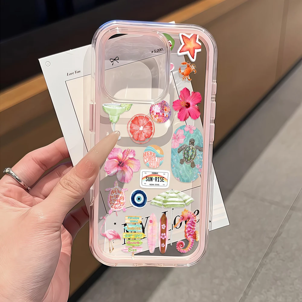 Summer Hawaii Beach Sticker Clear Phone Case - Soft Protective Cover