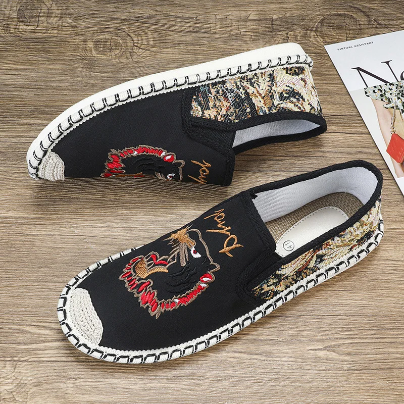 

2023 Fashion Men Canvas Shoes Breathable Men's Casual Shoes Slip-On Hemp Shoes Graffiti Espadrilles Men Sheos Fisherman's Shoes