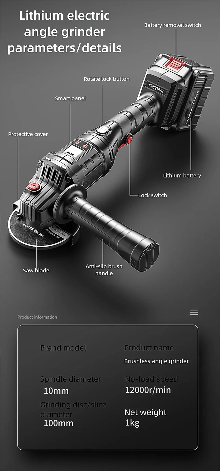 Brushless Angle Grinder Multi-functional Cordless Grinder Wireless grinding cutt