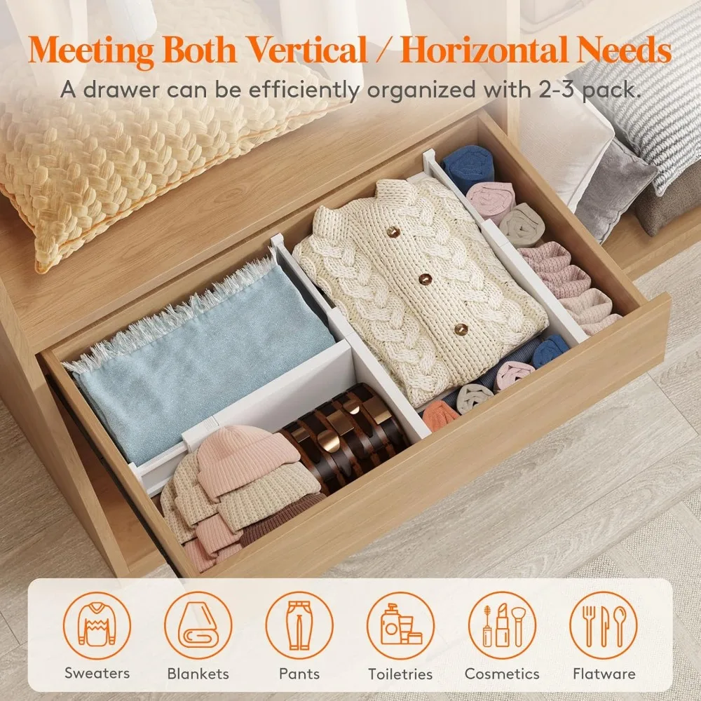8 Pack Drawer Dividers 5" High, 13.5-22" Adjustable Clothes Organizers, Expandable Dresser Separators in Bedroom 5