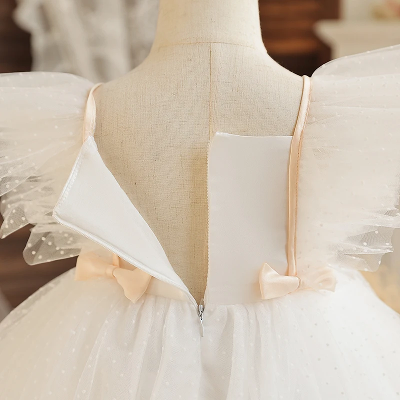 Baby White Baptism Dress Girl Ruffle Sleeve Birthday Princess Tutu Gown Flower Girl Wedding Party Dress 1st Communion Cloth 12M