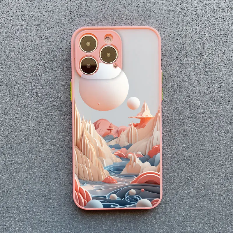 Creative Mountains Landscape Pink Shockproof Phone Case Cover
