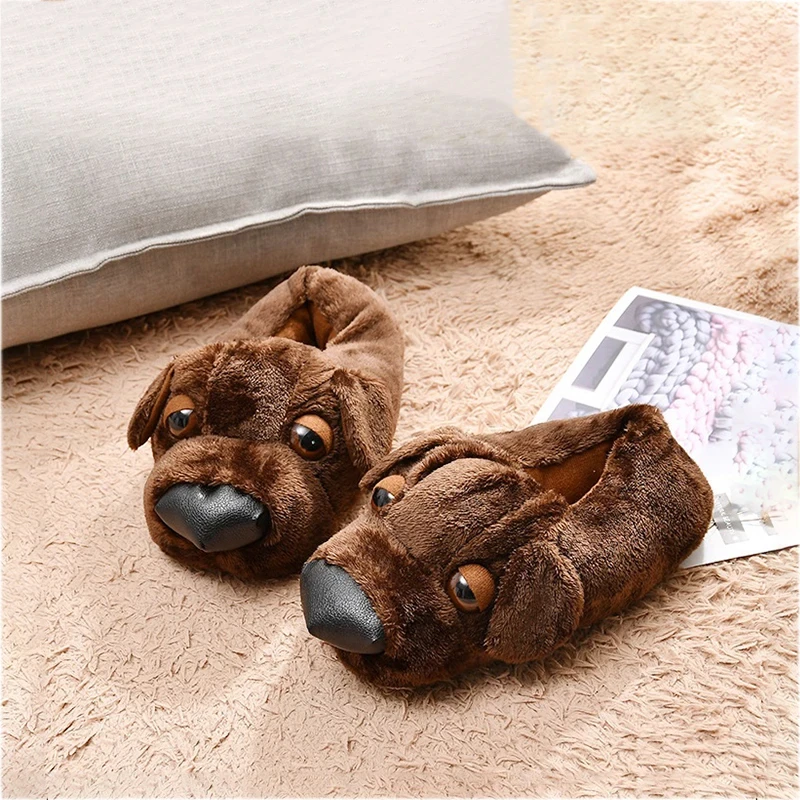 Cute Fluffy Dog Slippers Women\'s 3D Animal Home Fur Loafer Unisex Mules Shoes New Indoor Slippers Family Matching Shoes Puppy