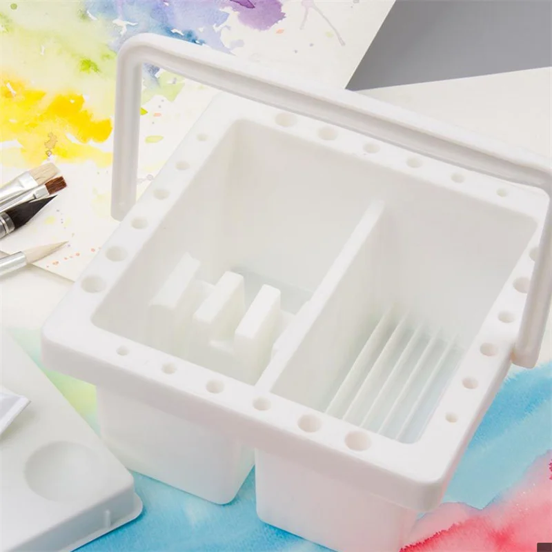 Portable Pen Washing Bucket White Paint Cups Kids Brush Pen Holder Art Buckets Drawing Painting Pens Barrel Square Container