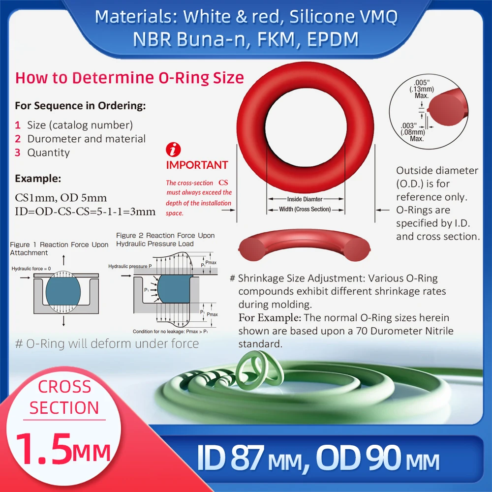 O  CS 1.5mm ID 87 mm OD 90 mm , Ǹ VMQ NBR FKM EPDM ORing Seal Gaske1