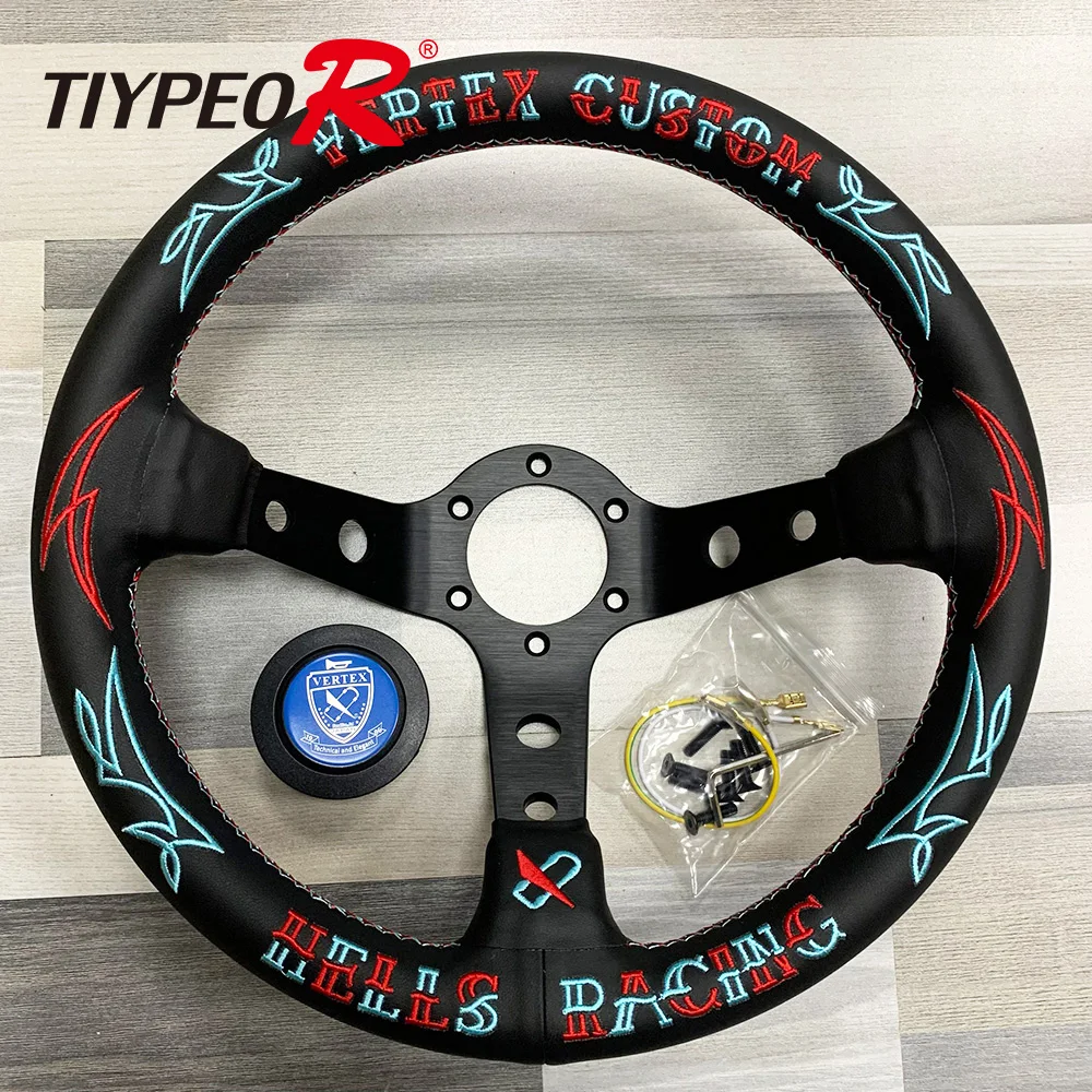 

Latest Version VERTEX Microfiber Leather Car Steering Wheel Deep Dish Drift Steering Wheel 330mm Diameter Volante JDM