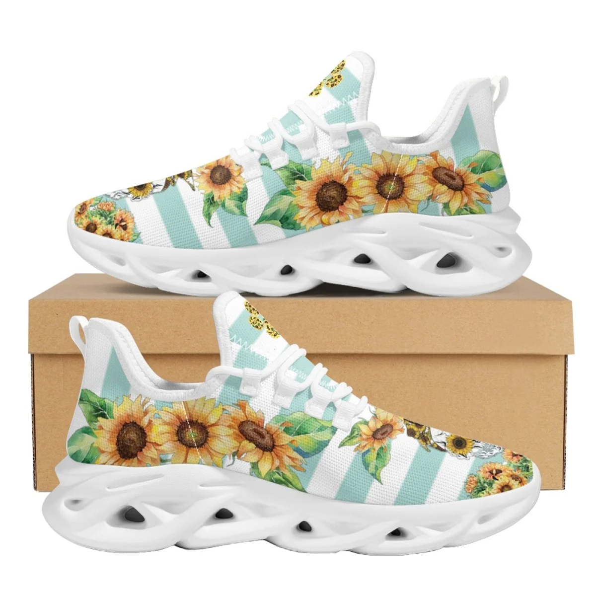 INSTANTARTS Air Cushion Sneakers 2023 Breathable Mesh Swing Shoes Pretty Sunflower Skull Dow Paw Design Casual Footwear Tennis