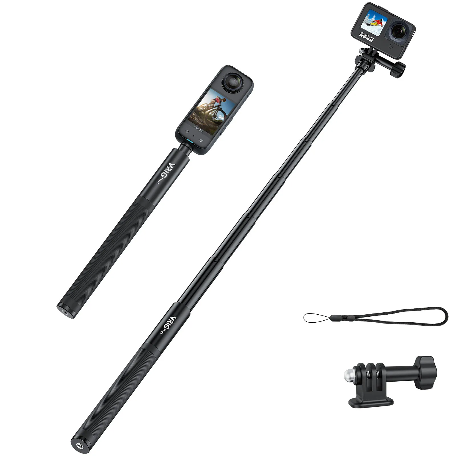 VRIG UURIG TP-13 Invisible Selfie Stick for Insta360 ONE X3, X2, X,ONE R, RS Action Camera W/ 1/4