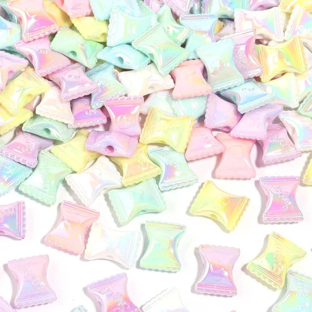 10개/세트 도금 컬러 캔디 모양 아크릴 비즈 큰 구멍 루즈 스페이서 비즈 쥬얼리 만들기 DIY 목걸이 키체인용