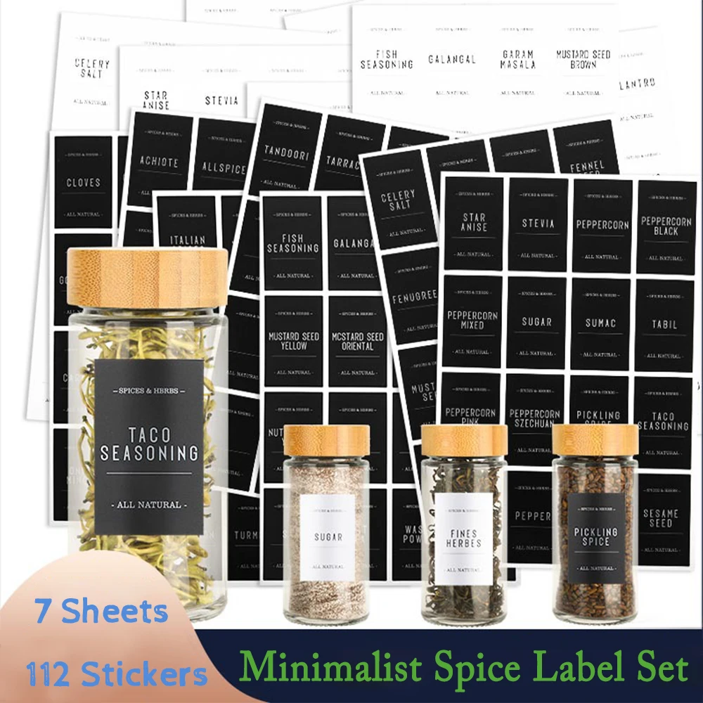 Black Rectangle Spice Labels Pkg/56