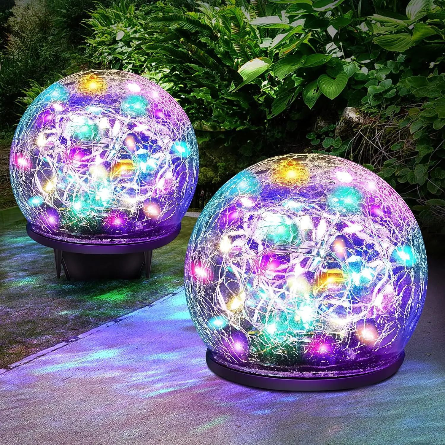 Solar Garden Light Round Cracked Glass Lamp Outdoor Waterproof Landscape Decor Ball Light for Villa Walkway Path Yard Holiday 2