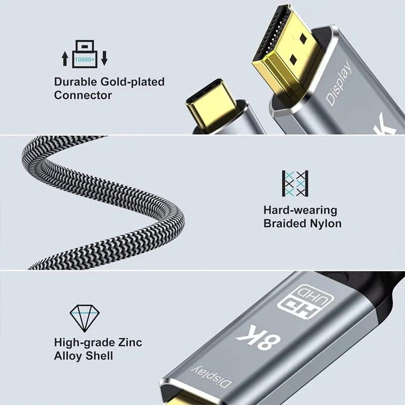 VIKEFON USB C to HDMI ̺,  15, ƺ, ȭ Ʈ 30 , 8K, 4K, C Ÿ to HDMI 2.1, Ʈ 3, 4  8K60Hz, 4K120Hz