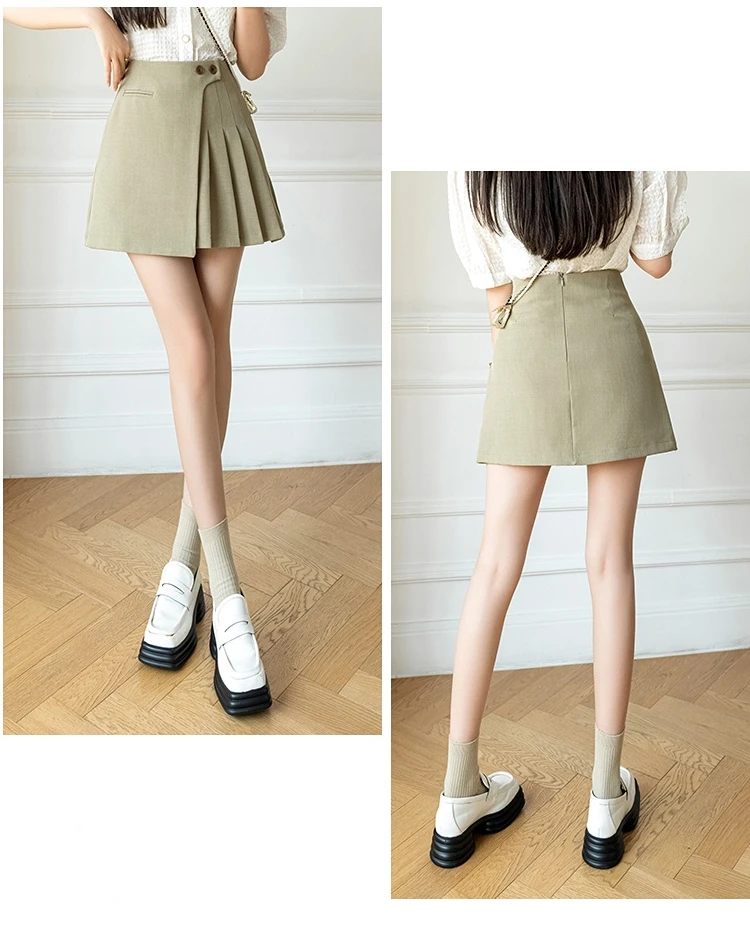 2024 New Korean Cute High Waist A-line Mini Pleated Skirt Fashion Button Female Short Skirts Woman Spring Summer Casual Skirts