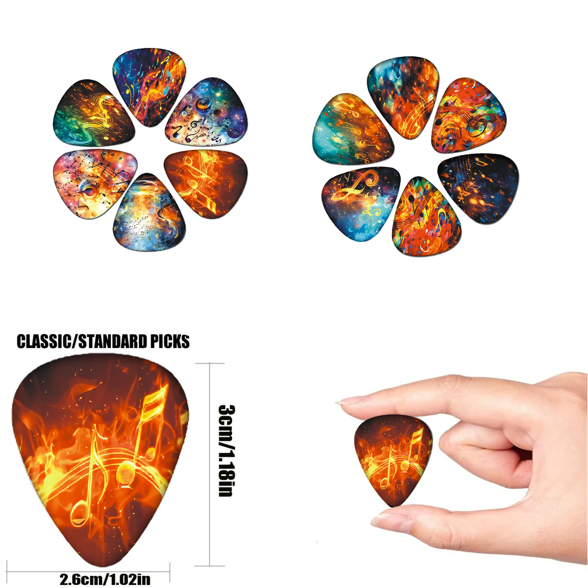 Guitar Picks 12PCS Premium ABS Material Dual-Sided Printing 12 Unique Non-Repeating Designs for Professional Musicians