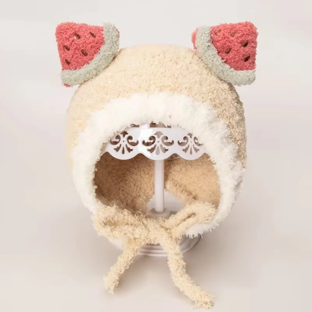 Cute Fleece Fruit Ear Hat Winter Plush Baby Beanie Cap Warm Soft Ear Protection Hat Outdoor
