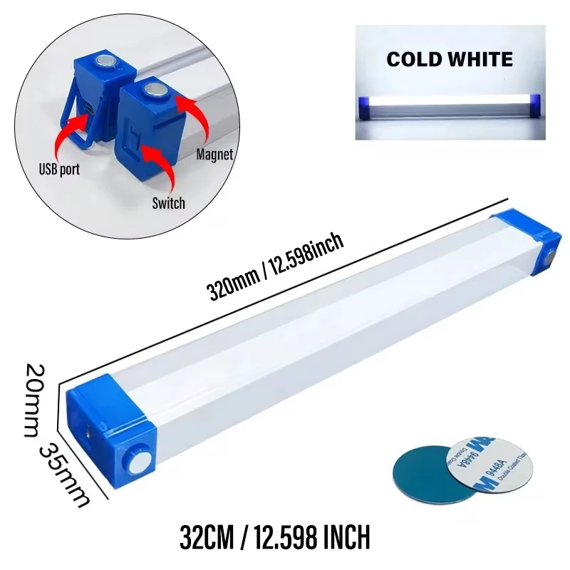 30cm LED wiederauf ladbare Röhre Camping licht Magnet aufhängung tragbare Glühbirne für Notfall, Nacht markt, Außen beleuchtung