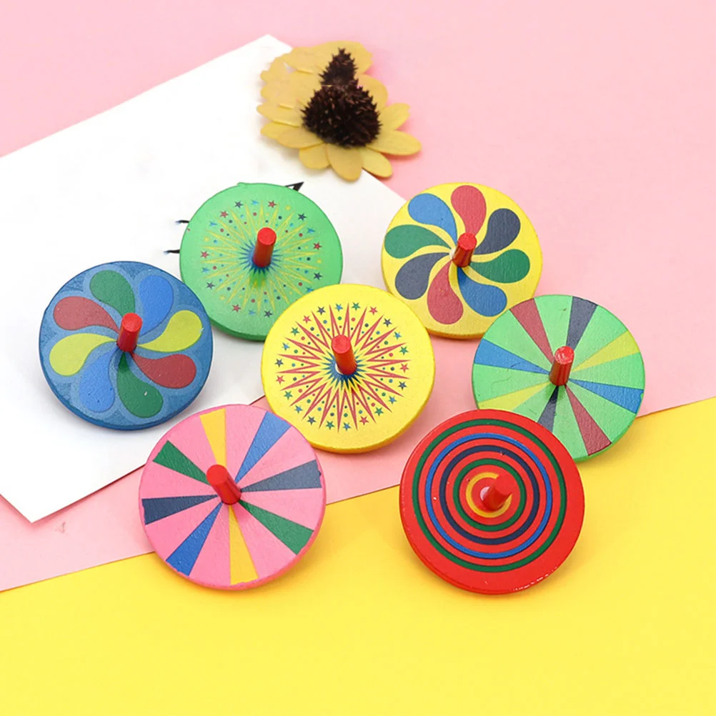 12 PCS Hand-turned Gyro for Children Kids Wooden Tops Pressure Relief