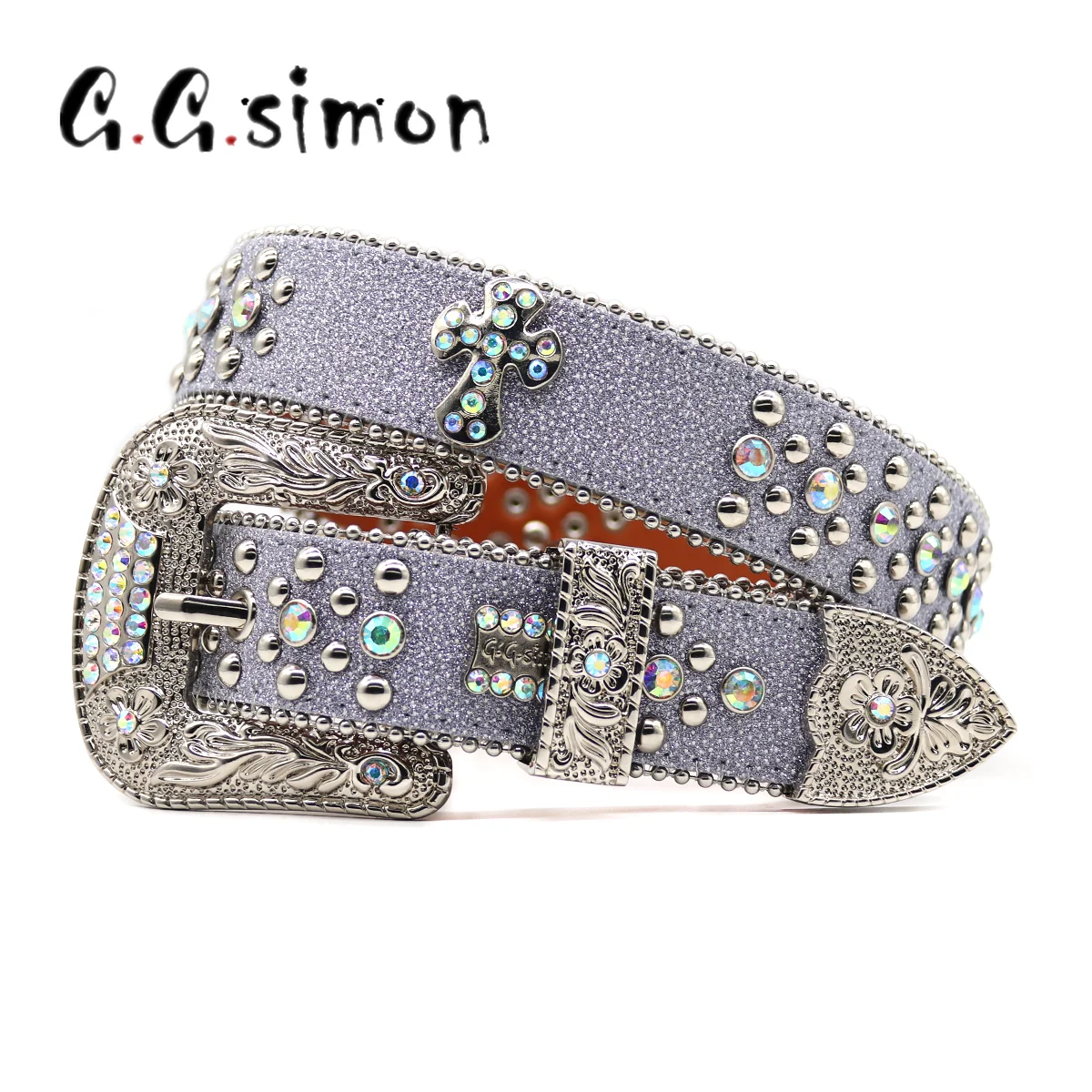 

GGSIMON Cross Western Rhinestones Punk Belts For Women Man Bling Bling Diamond Crystal Studded Cowboy Cowgirl Belt For Jeans