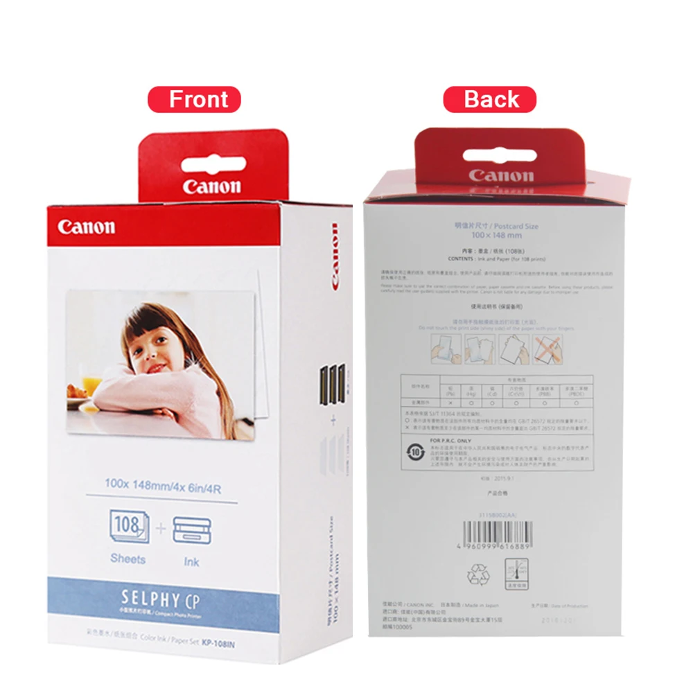 3 Pack Canon KP-108IN / KP108 Color Ink Paper includes 324 Ink Paper sheets  + 9 Ink toners for Canon Selphy CP1300, CP1200, CP910, CP900, cp770, cp760  Compact Photo Printers 