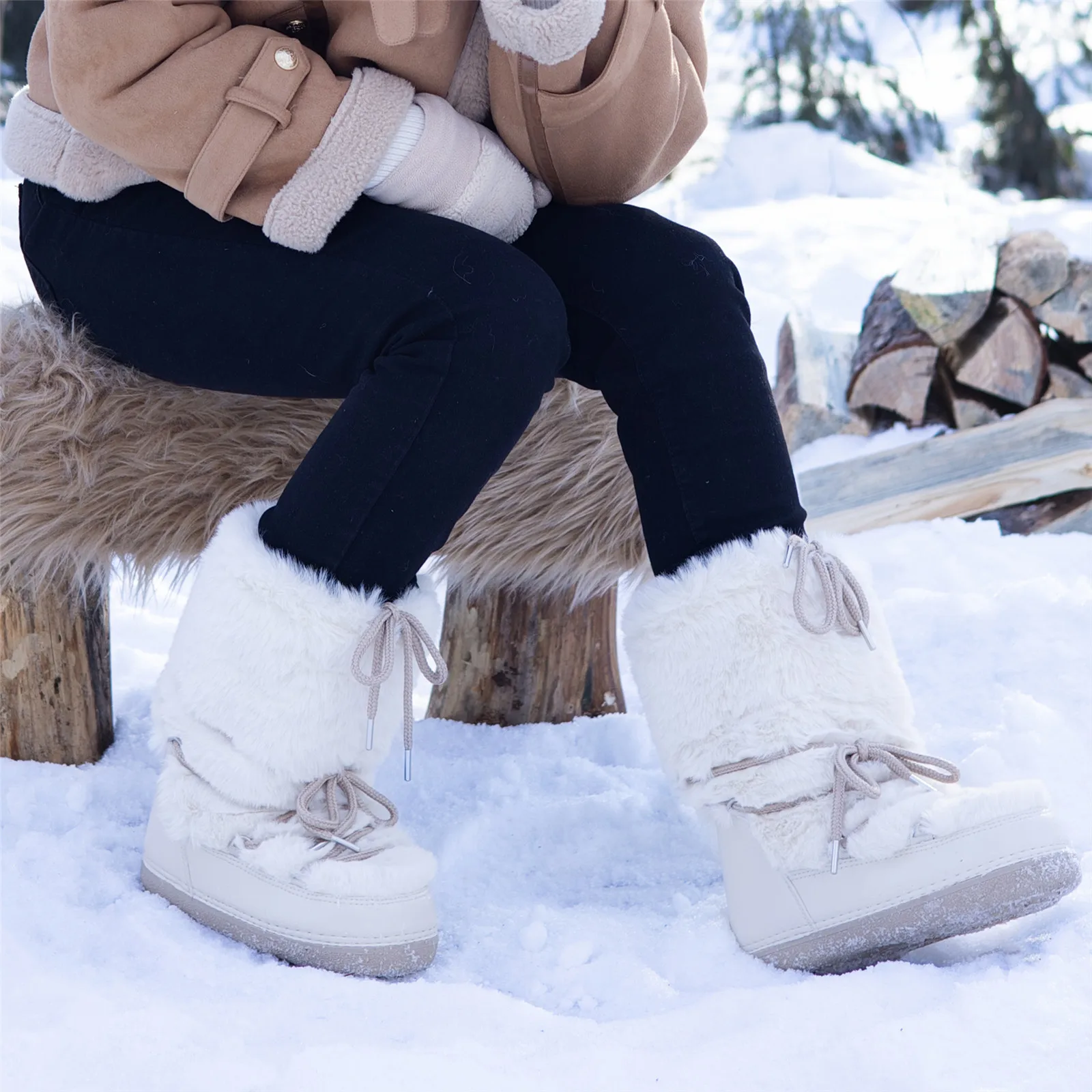 Scarpe Invernali Impermeabili Stivali Da Neve Da Donna 2024 Pelliccia Calda Peluche Stivali Alti Al Ginocchio Con Zeppa Casual Ragazze Scarpe Da Pioggia Bianche Nere Da Donna - Foto 11