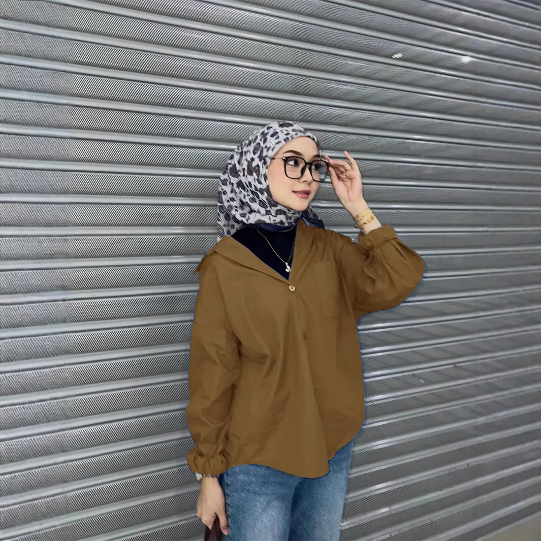 Trendy blouses, Islamic clothing, women's tops with long sleeves, casual button-up work blouse, Turkish women's shirt.