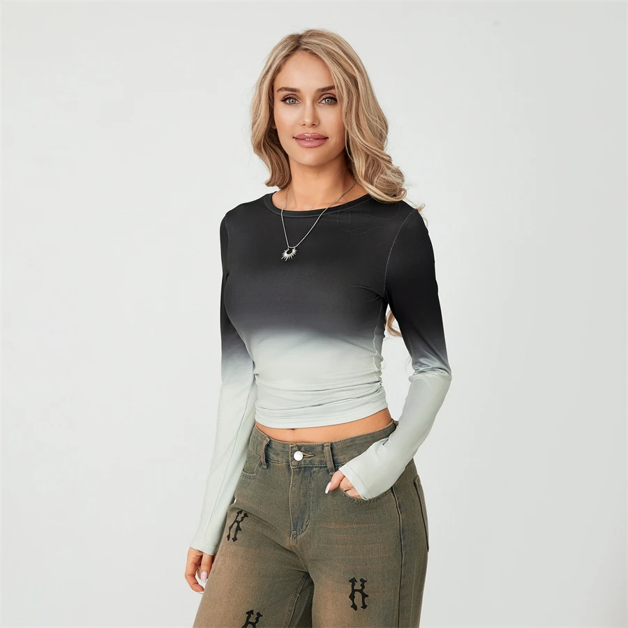Camisetas básicas de Color liso para mujer, camisetas informales de manga larga, jerséis ajustados para otoño y primaver