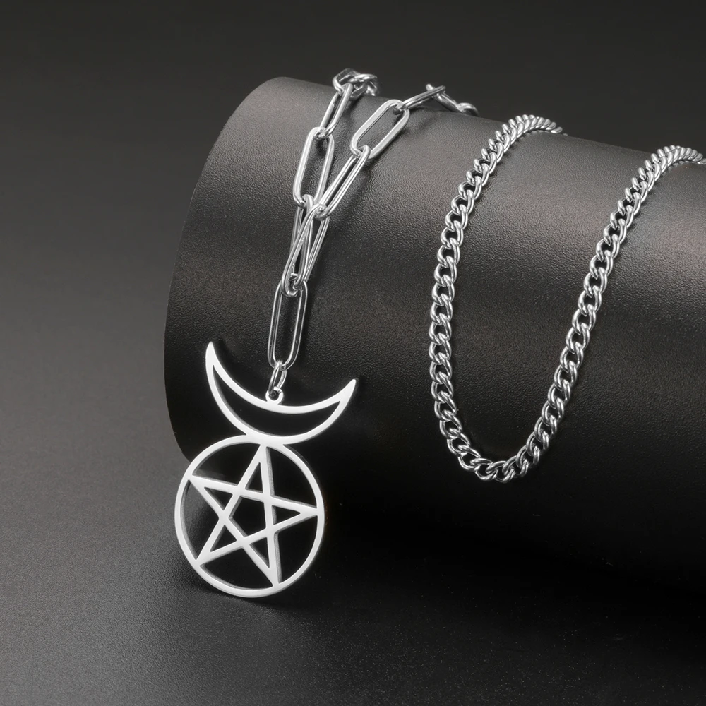 Dawapara gehörnter Gott cernunnos Siegel Anhänger Halskette Pentagramm dreifache Göttin Symbol Edelstahl Wicca Schmuck – Detail 21