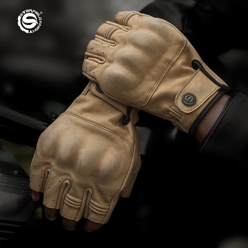 Motorrad-Handschuhe HALBFINGER Aus NAPPA LEDER – Halbhand Für Radsport & Fitness, Gr. Small, Farbe Tan