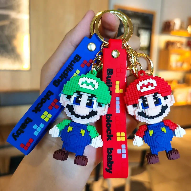 

Super Mario Building Blocks Keychain Cartoon Anime Character Doll Pvc Silicone Keychain Backpack Decor Pendant Children Gift